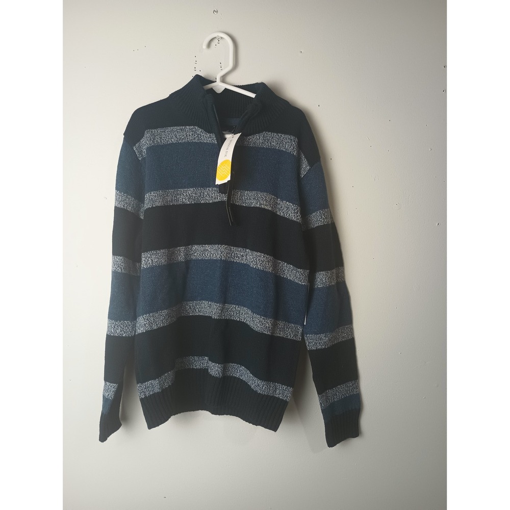 Commerce Boys Night Blue Striped Quarter Zip Mock Neck Sweater Size 10 NWT
